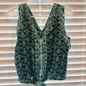 LOFT Teal and Black Patterned flowy shirt